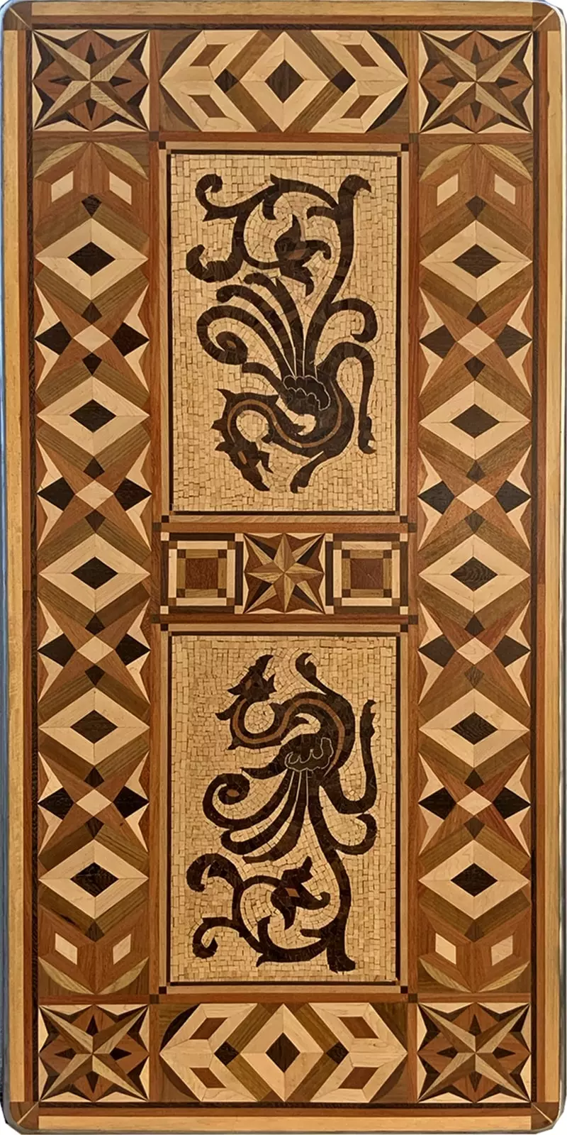Tavolo in Legno Intarsiato Unico - Artemide | Ambrogio Brivio Artista Poliedrico. Tavolo rettangolare realizzato in legno di noce....